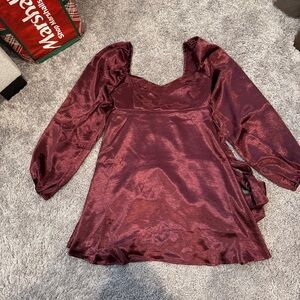 Altar'd State Metallic Satin Burgundy Dress